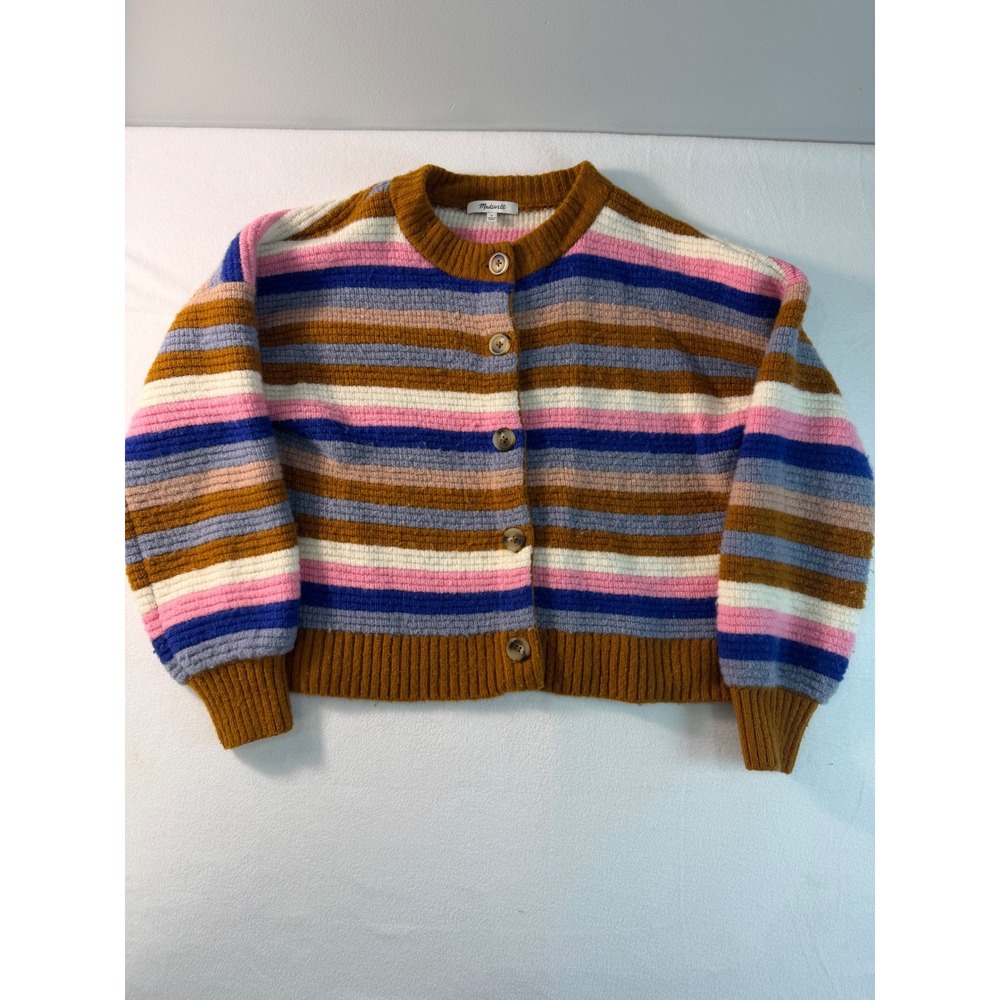 Madewell Cardigan Sweater Womens S Brown Pink Striped Button Front Boho Preppy